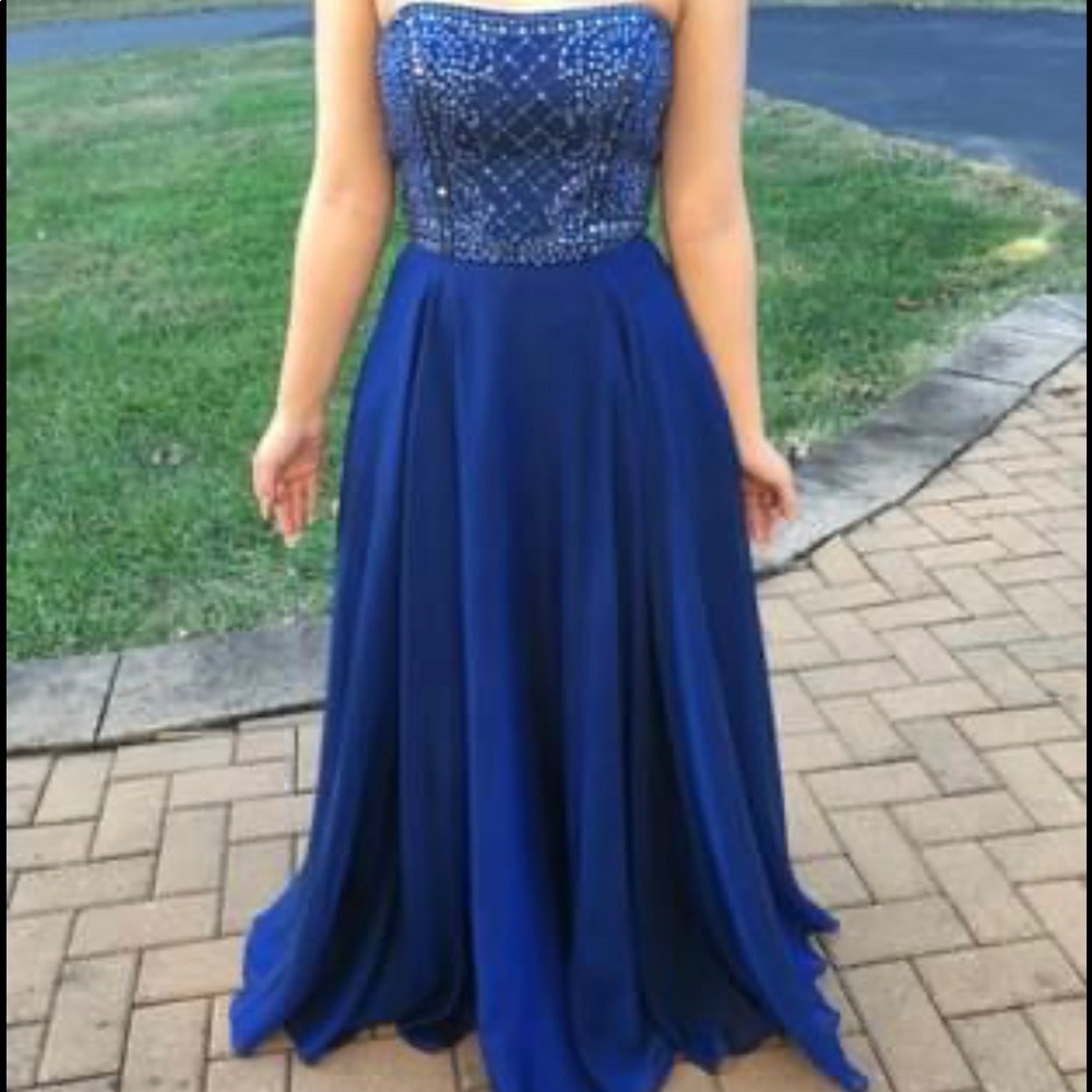 Royal Blue Sherri Hill Strapless Beaded Gown